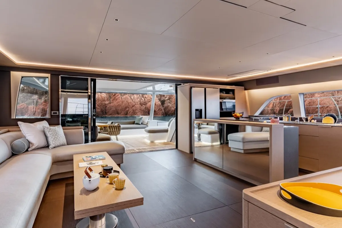 Salon of Zenit, a Lagoon Seventy 8 catamaran at Grand Anse, Grenada