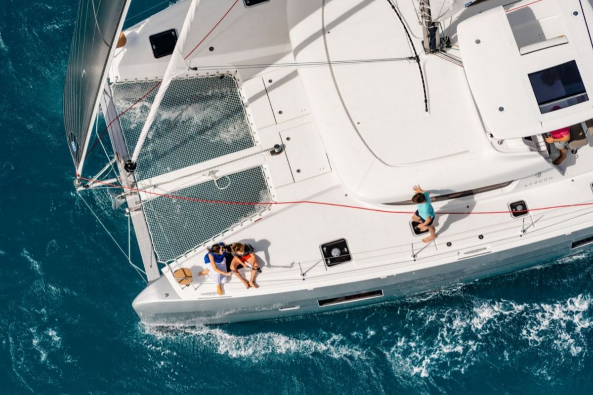 Exterior view of Etoile, a Lagoon 42 catamaran at Seychelles, Mahe, Seychelles