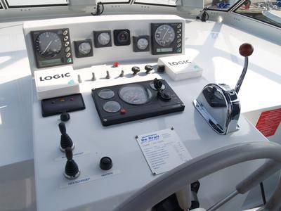 Cockpit of Drait 32, a De Drait Renal 45 motorboat at Drachten, Netherlands