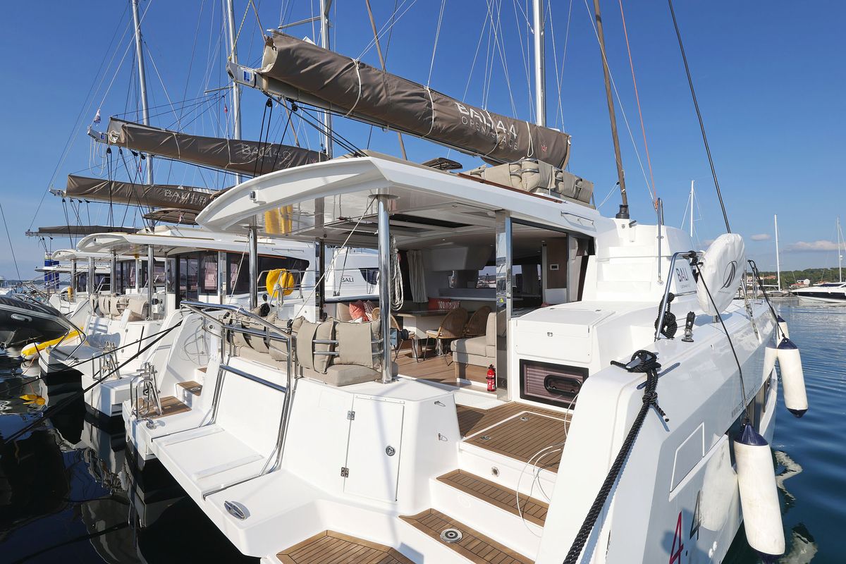 Exterior view of Trinity, a Bali 4.4 catamaran at Grad Biograd na Moru, Croatia