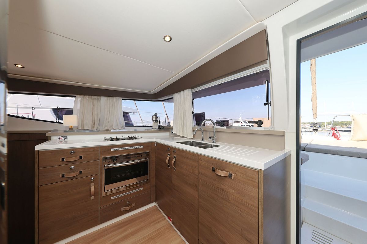 Galley of Trinity, a Bali 4.4 catamaran at Grad Biograd na Moru, Croatia