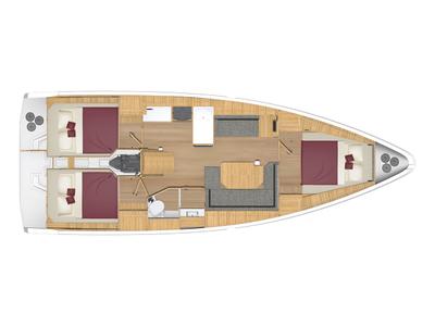 Floor plan of Donuha, a Bavaria C42 sailboat at Marmaris, Turkey