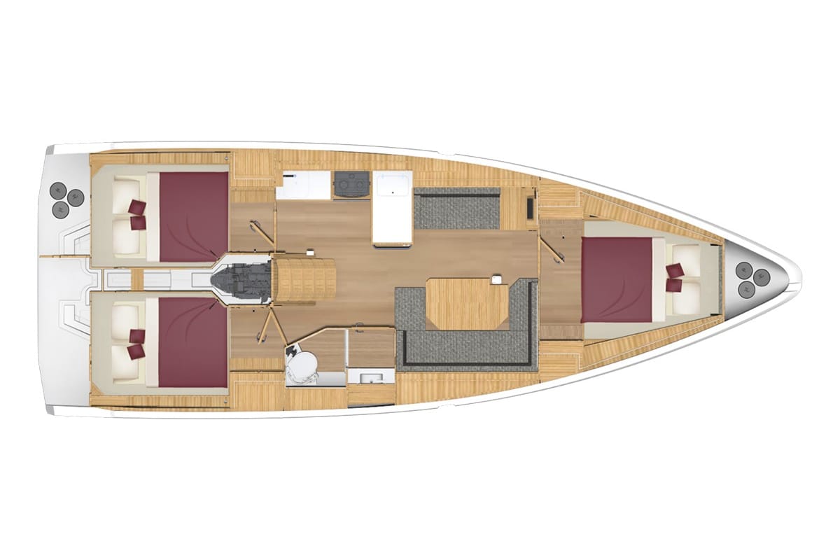 Floor plan of Donuha, a Bavaria C42 sailboat at Marmaris, Turkey