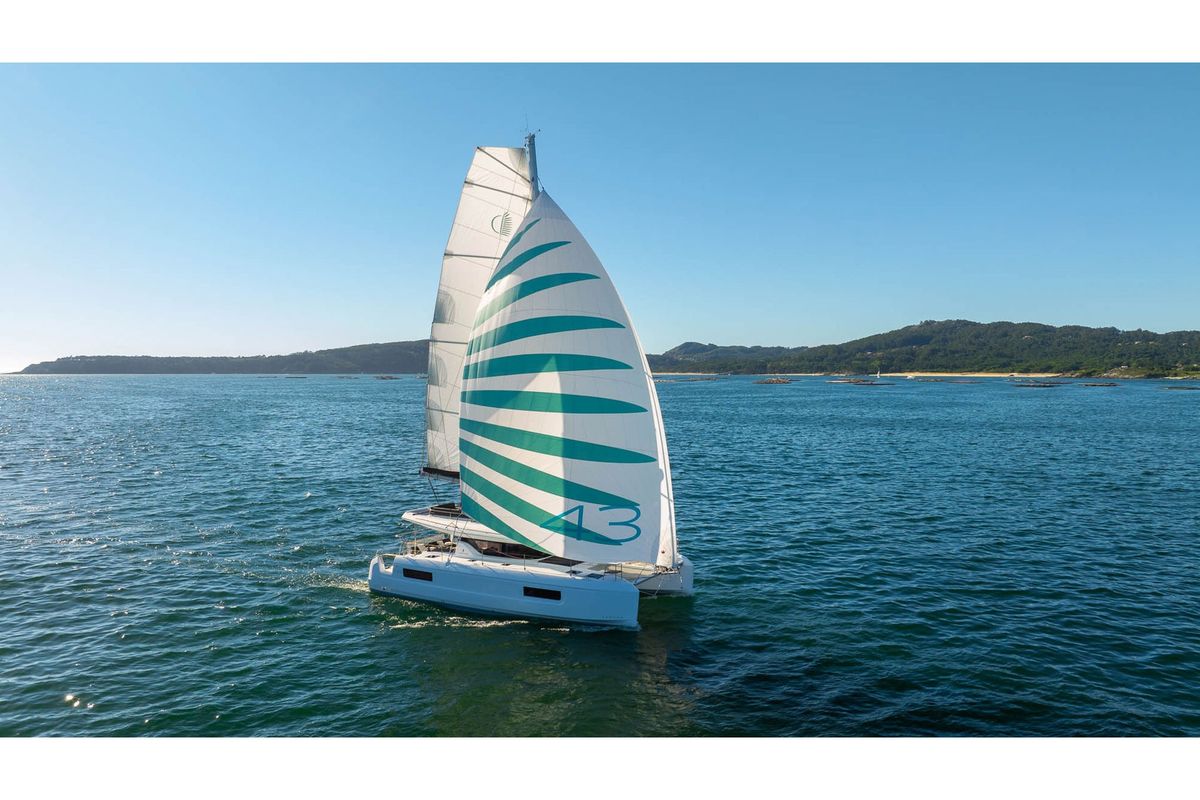 Exterior view of ANGIAS, a Lagoon 43 catamaran at Volos Municipality, Greece