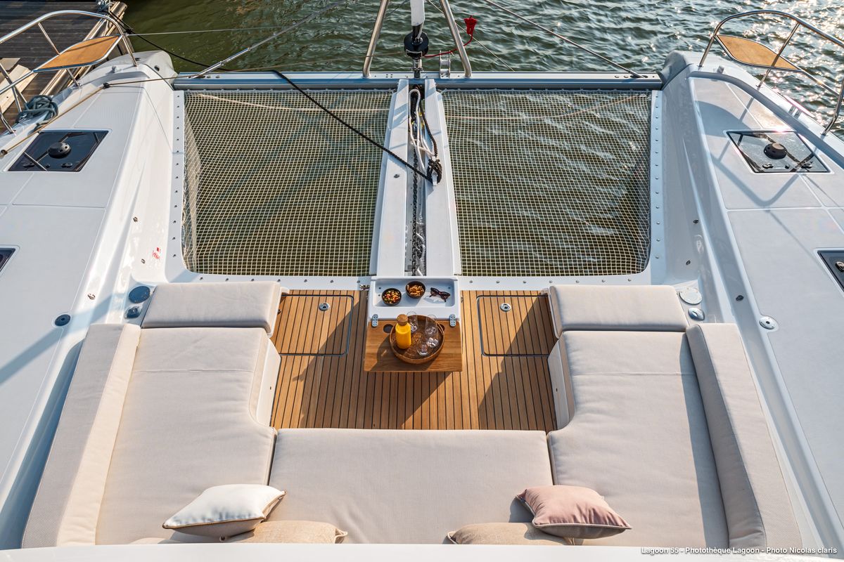 Deck of ESPERANCE, a Lagoon 55 catamaran at Municipal Unit of Nea Peramos, Greece