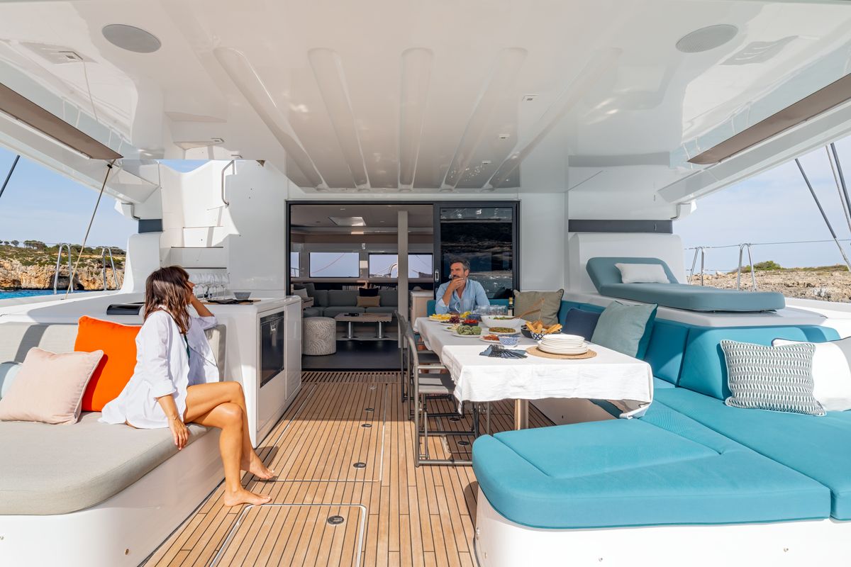 Deck of ESPERANCE, a Lagoon 55 catamaran at Municipal Unit of Nea Peramos, Greece