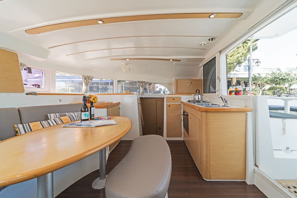 Galley of Golf Charlie, a Lagoon 380 catamaran at Kavala, Greece