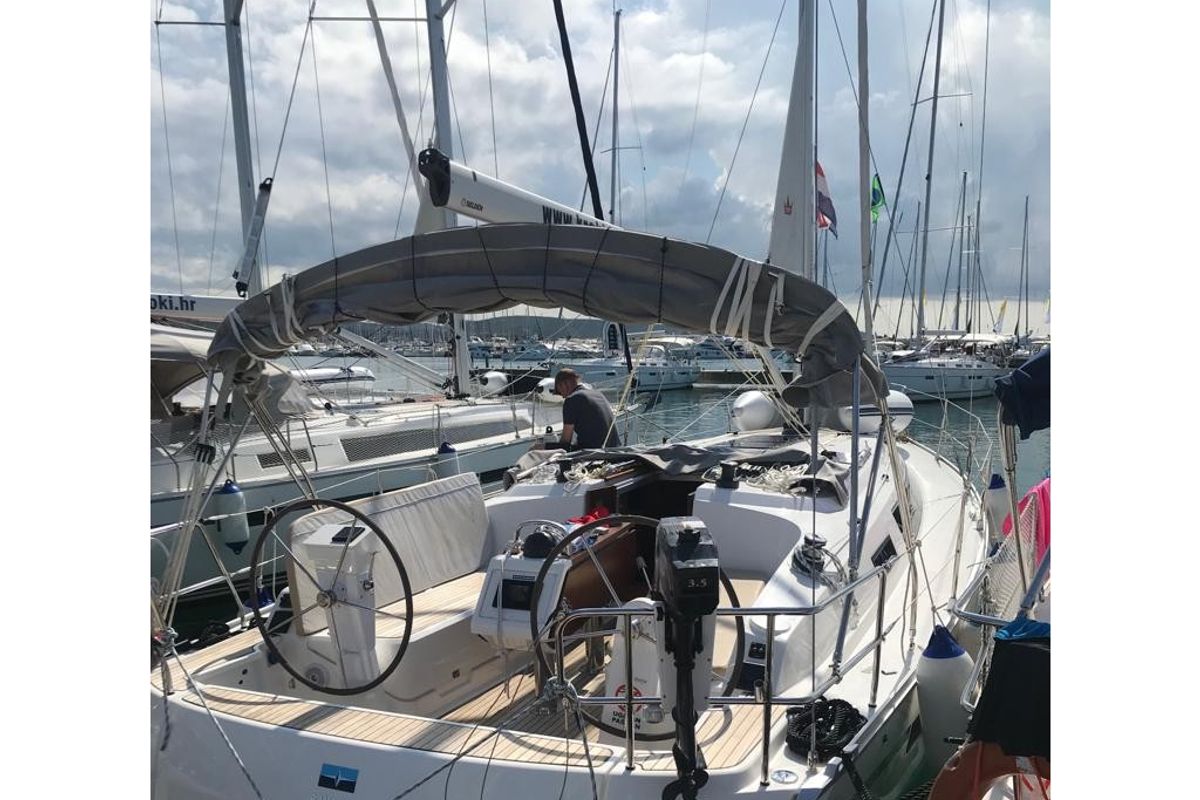 Exterior view of Alegria, a Bavaria Cruiser 37 sailboat at Općina Sukošan, Croatia