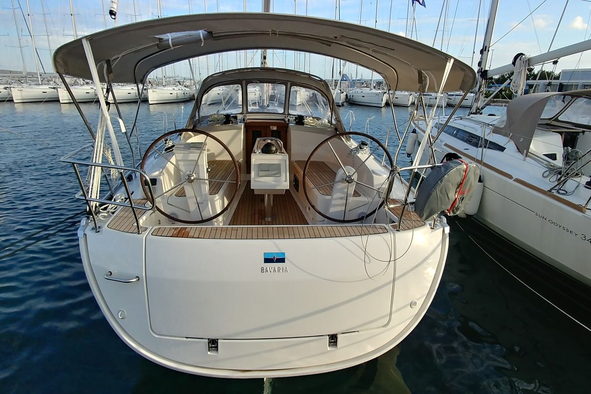 Exterior view of Alegria, a Bavaria Cruiser 37 sailboat at Općina Sukošan, Croatia