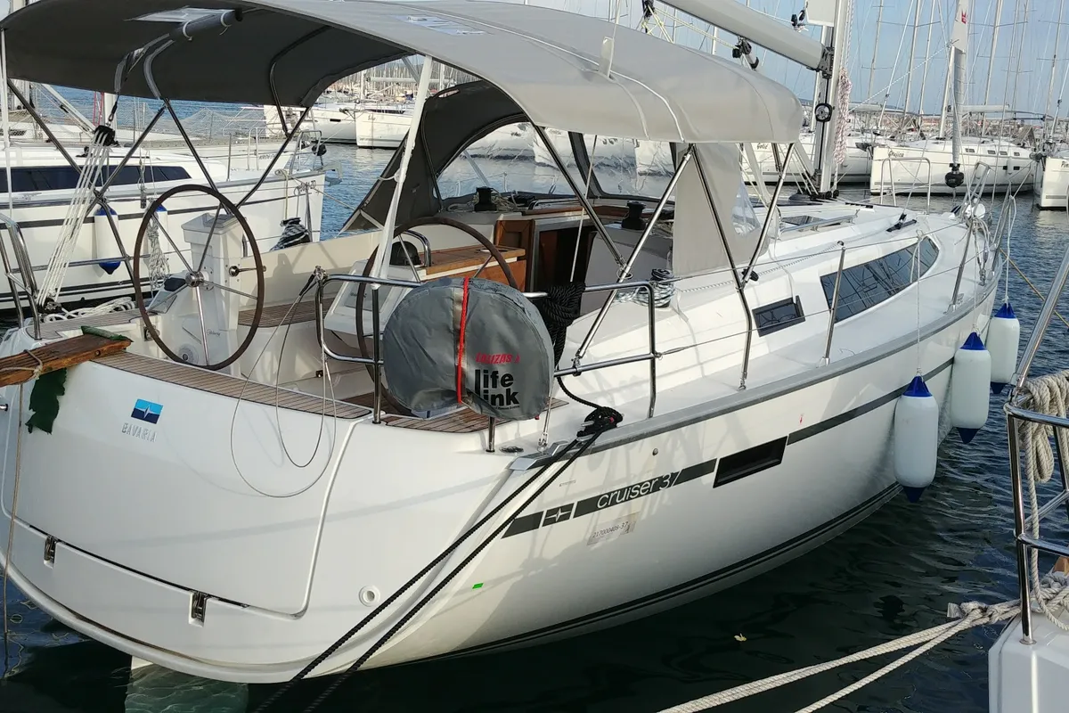 Exterior view of Alegria, a Bavaria Cruiser 37 sailboat at Općina Sukošan, Croatia