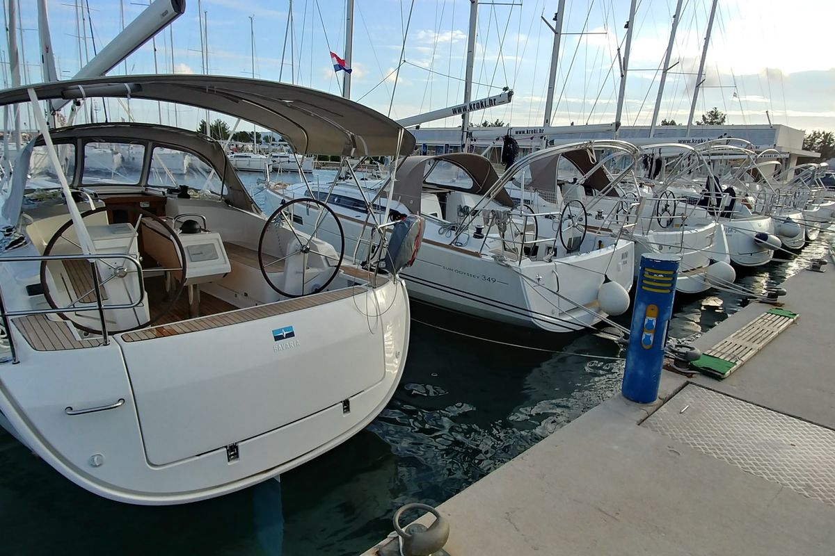 Exterior view of Alegria, a Bavaria Cruiser 37 sailboat at Općina Sukošan, Croatia