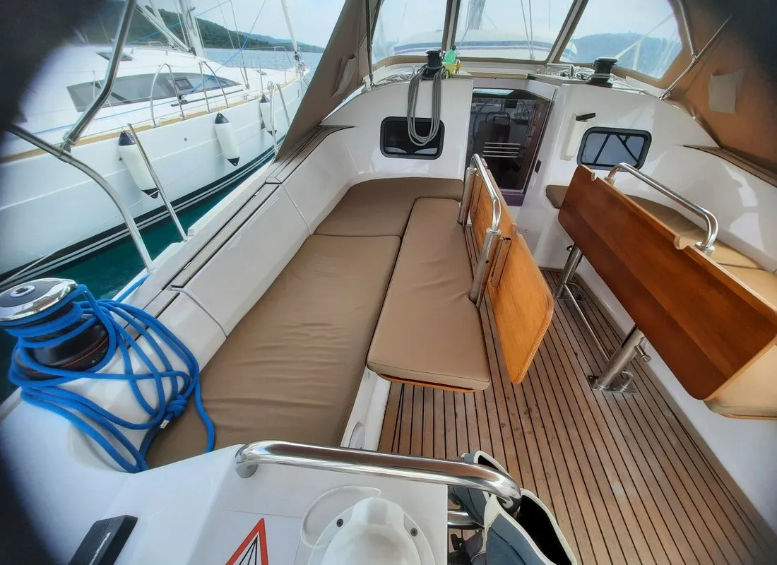Deck of Vikki, a Elan Impression 45.1 sailboat at Pirovac, Croatia