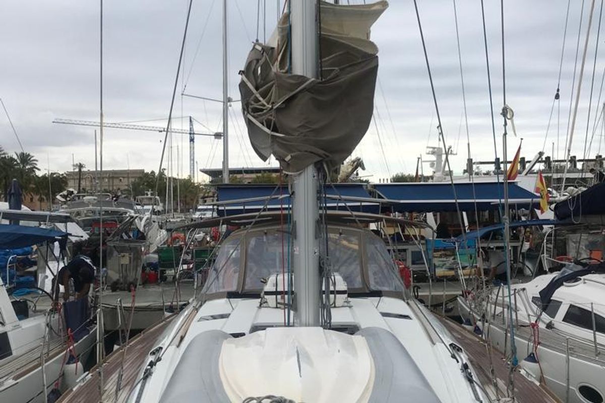Exterior view of Alboran Jerez (Majorca), a Jeanneau Sun Odyssey 519 sailboat at es Jonquet, Spain