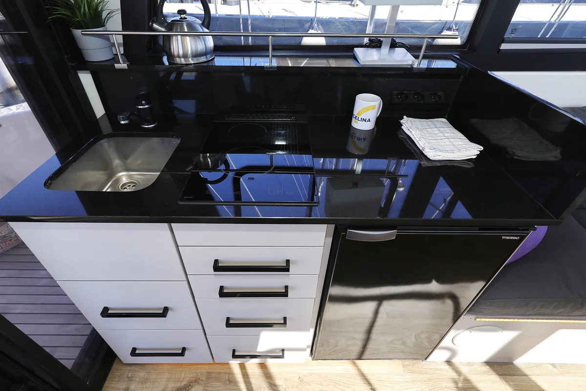 Galley of Nanda, a Cobra Yachts Futura 40 Grand Horizon yacht at Punat, Croatia