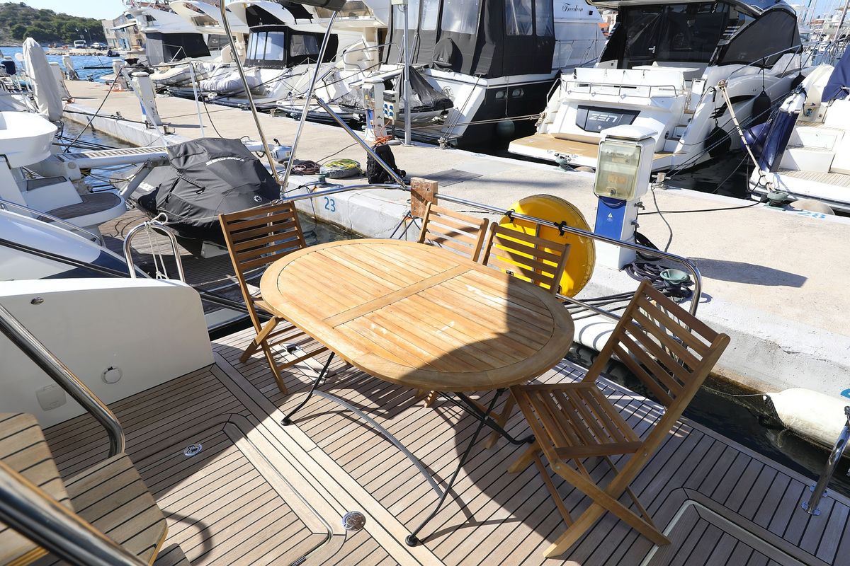 Deck of Nanda, a Cobra Yachts Futura 40 Grand Horizon yacht at Punat, Croatia