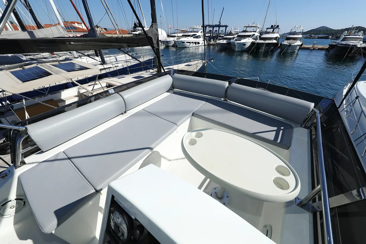 Deck of Nanda, a Cobra Yachts Futura 40 Grand Horizon yacht at Punat, Croatia