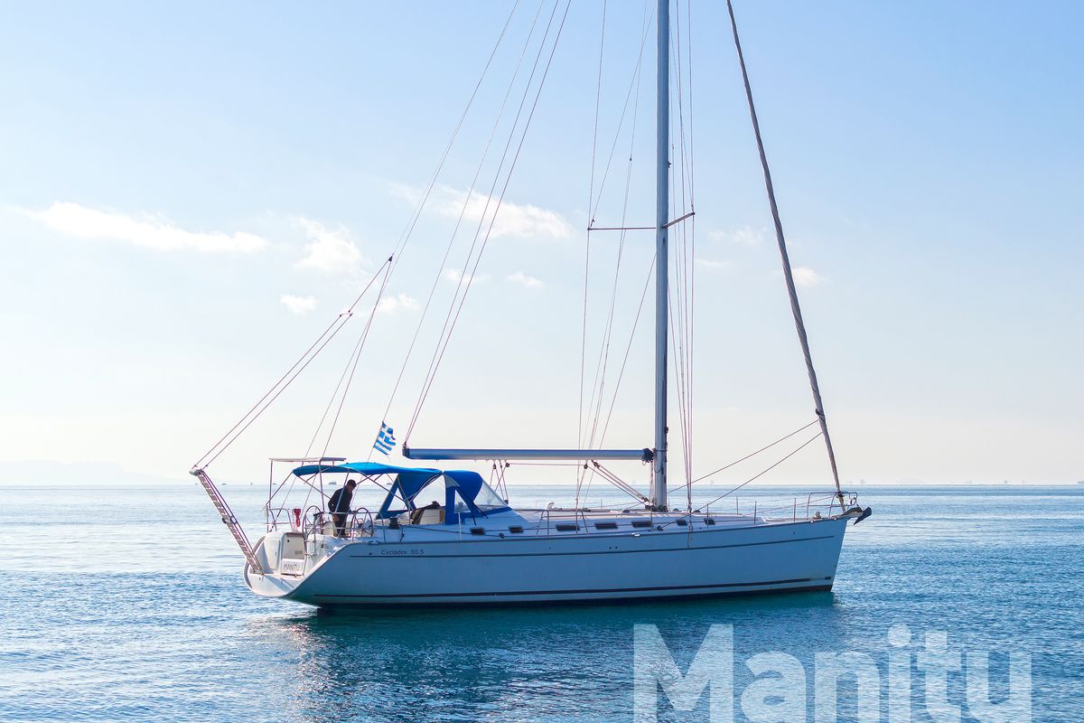 Exterior view of Manitu, a Beneteau Cyclades 50.5 sailboat at Athens, Greece