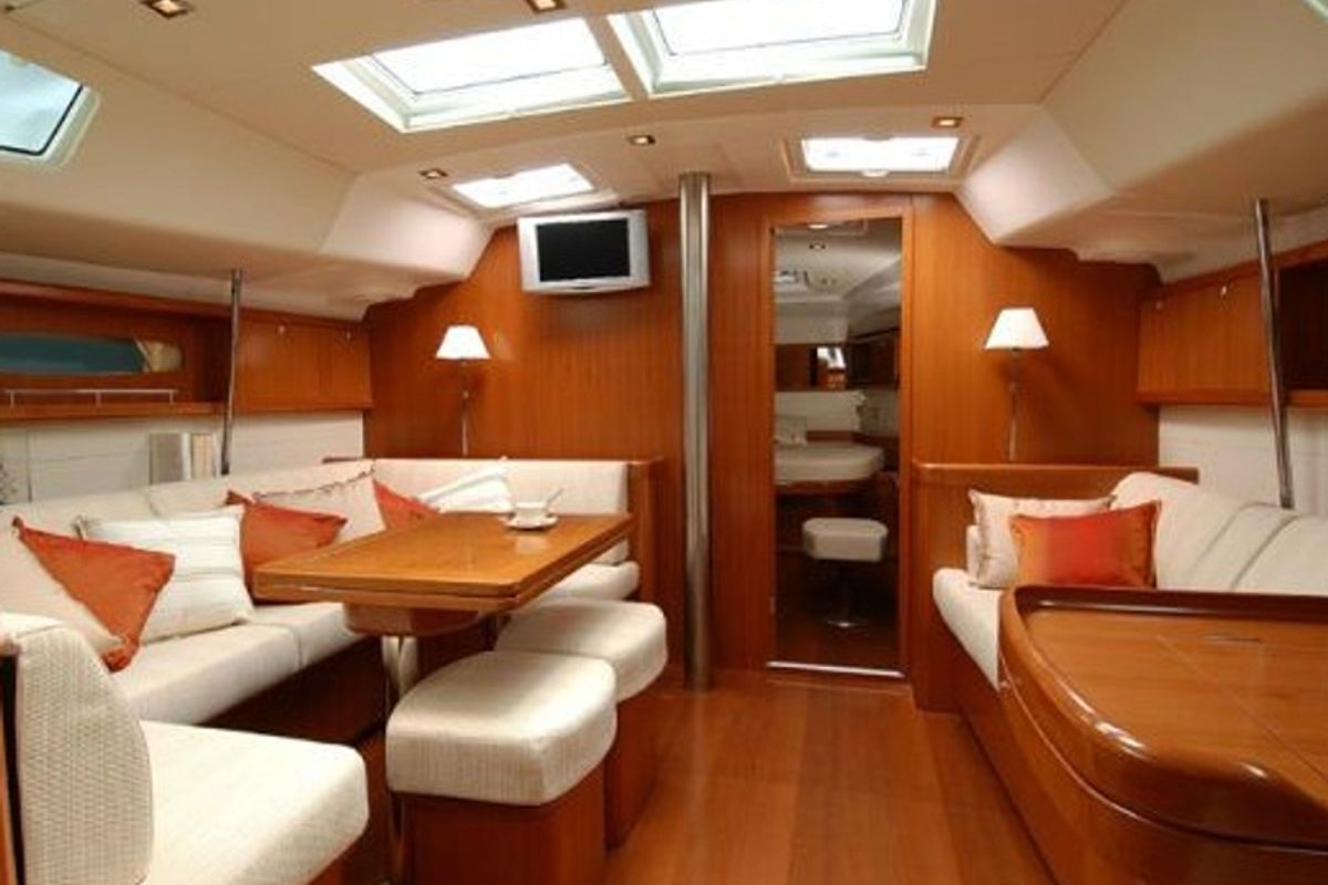 Salon of Manitu, a Beneteau Cyclades 50.5 sailboat at Athens, Greece