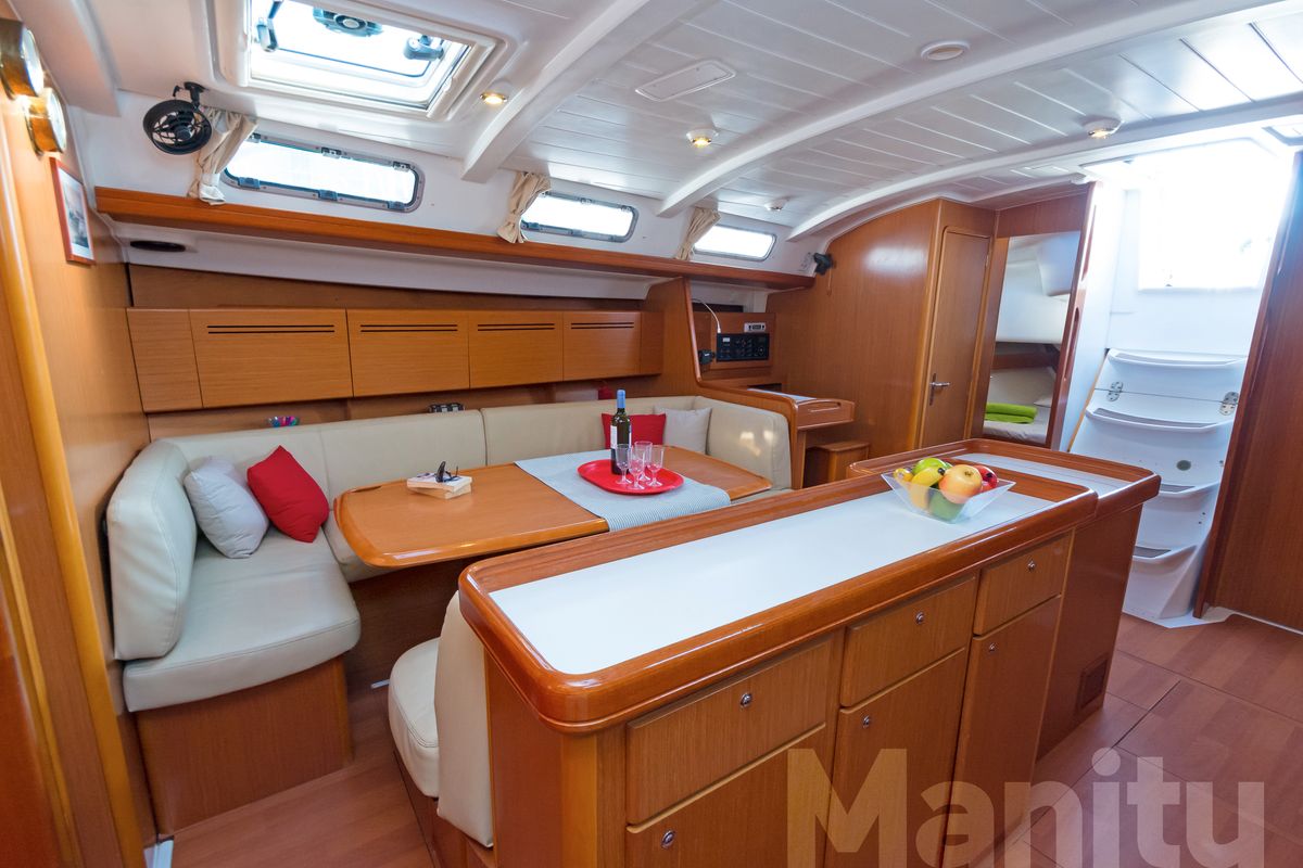 Salon of Manitu, a Beneteau Cyclades 50.5 sailboat at Athens, Greece