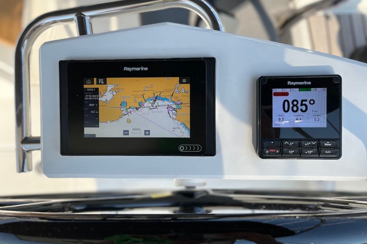 Cockpit of Marilyn, a Beneteau Oceanis 46.1 sailboat at Athens, Greece