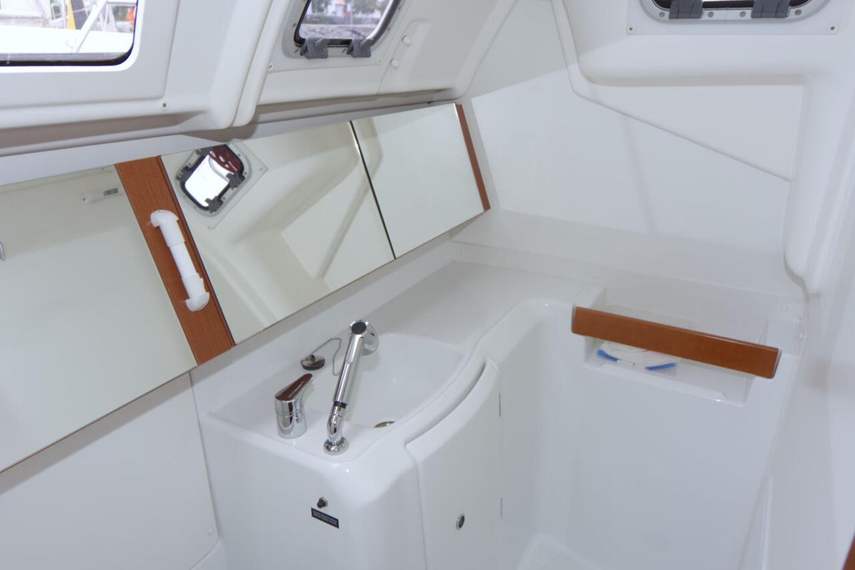 Head on Blaubart, a Beneteau Oceanis 34 sailboat at Flensburg, Germany