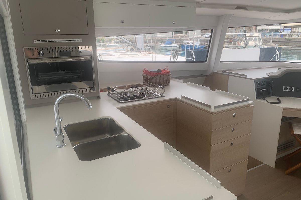 Galley of Sadalbari, a Bali 4.5 FLY catamaran at Salerno, Italy