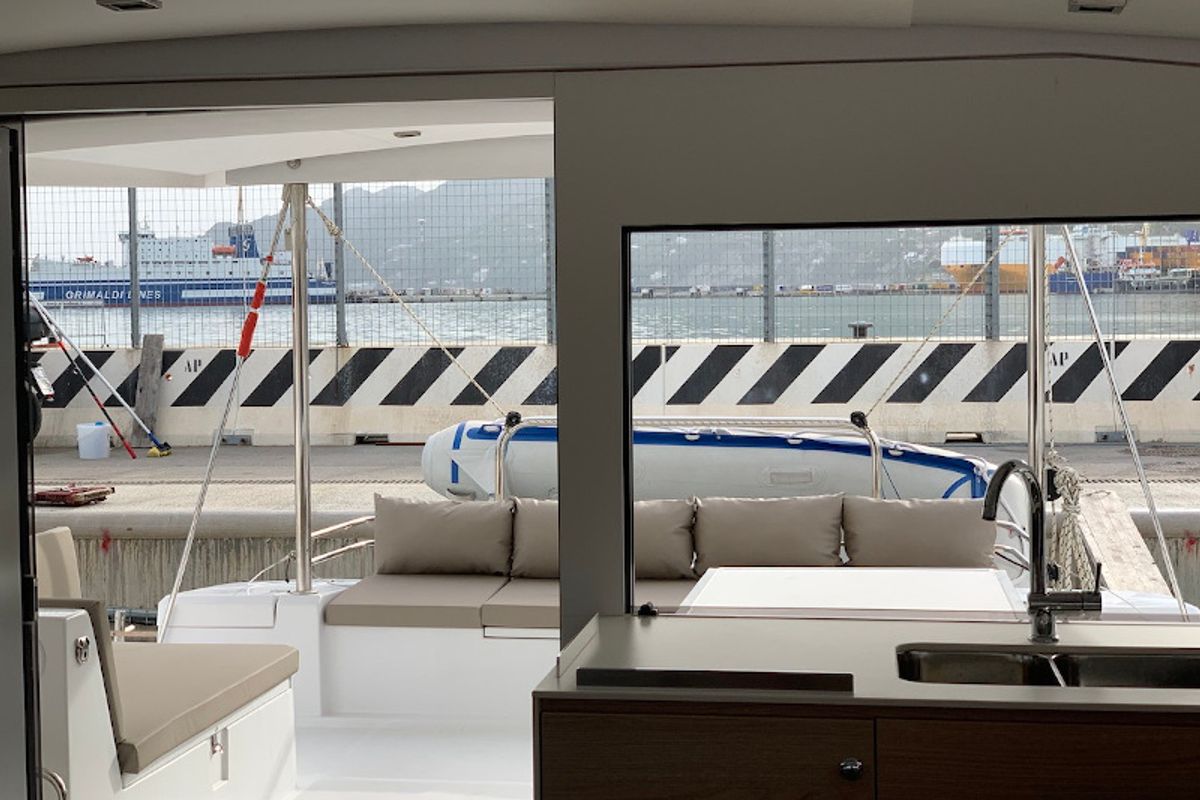 Galley of Sadalbari, a Bali 4.5 FLY catamaran at Salerno, Italy
