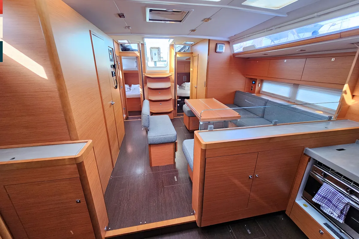Salon of Allegro, a Dufour 530 sailboat at Grad Kaštela, Croatia