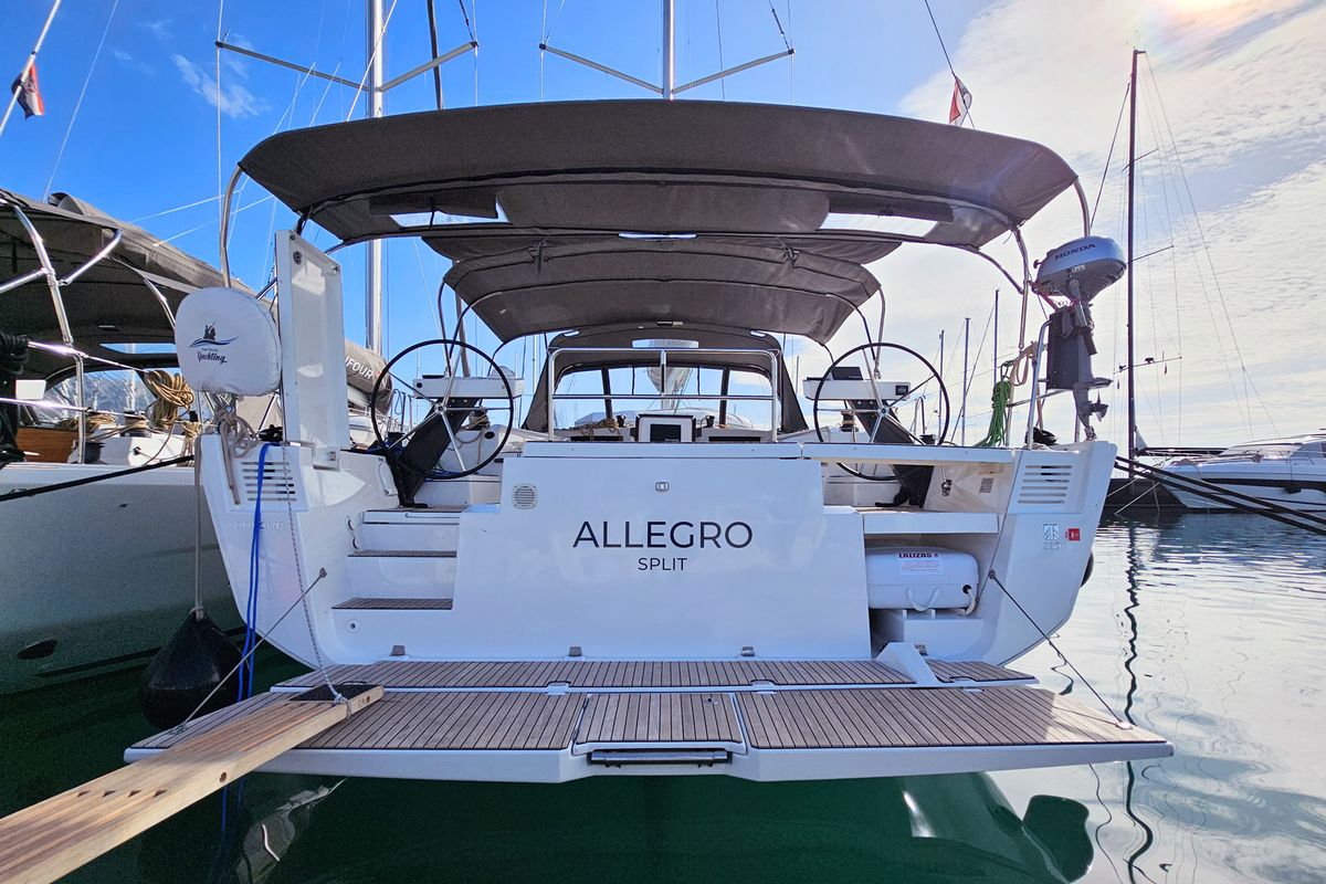 Exterior view of Allegro, a Dufour 530 sailboat at Grad Kaštela, Croatia