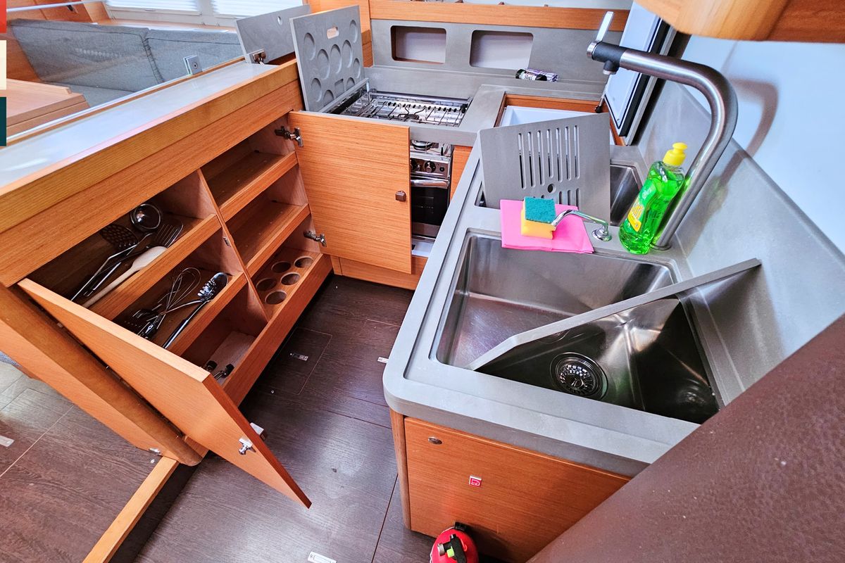Galley of Allegro, a Dufour 530 sailboat at Grad Kaštela, Croatia