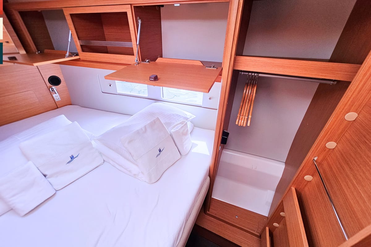 Cabin on Allegro, a Dufour 530 sailboat at Grad Kaštela, Croatia
