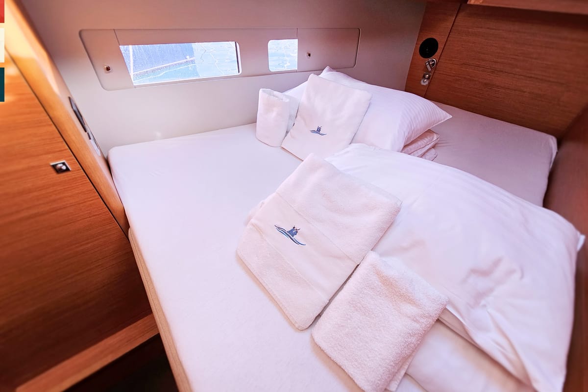 Cabin on Allegro, a Dufour 530 sailboat at Grad Kaštela, Croatia