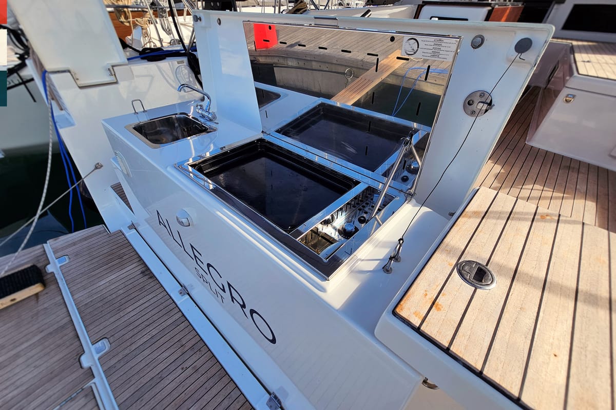 Deck of Allegro, a Dufour 530 sailboat at Grad Kaštela, Croatia