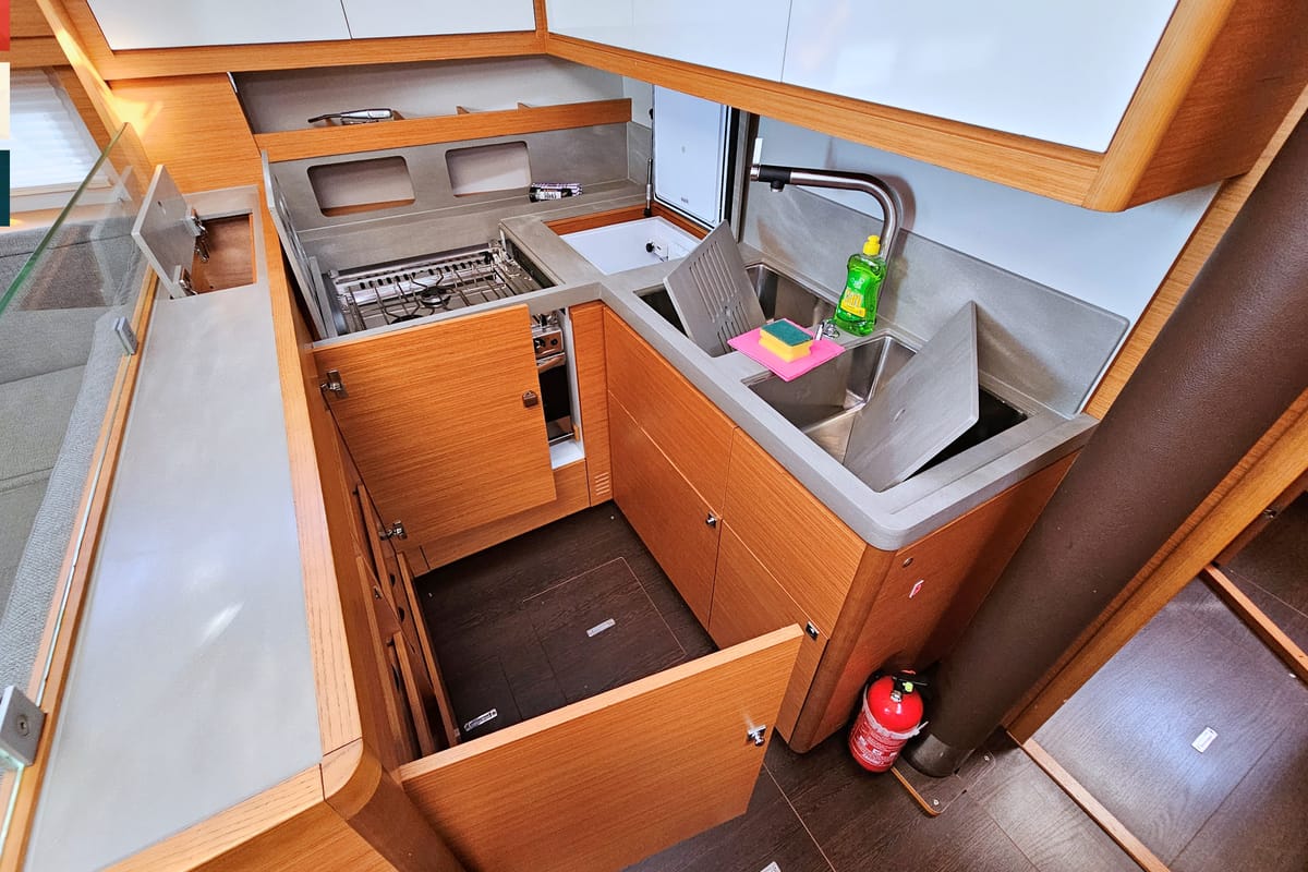 Galley of Allegro, a Dufour 530 sailboat at Grad Kaštela, Croatia