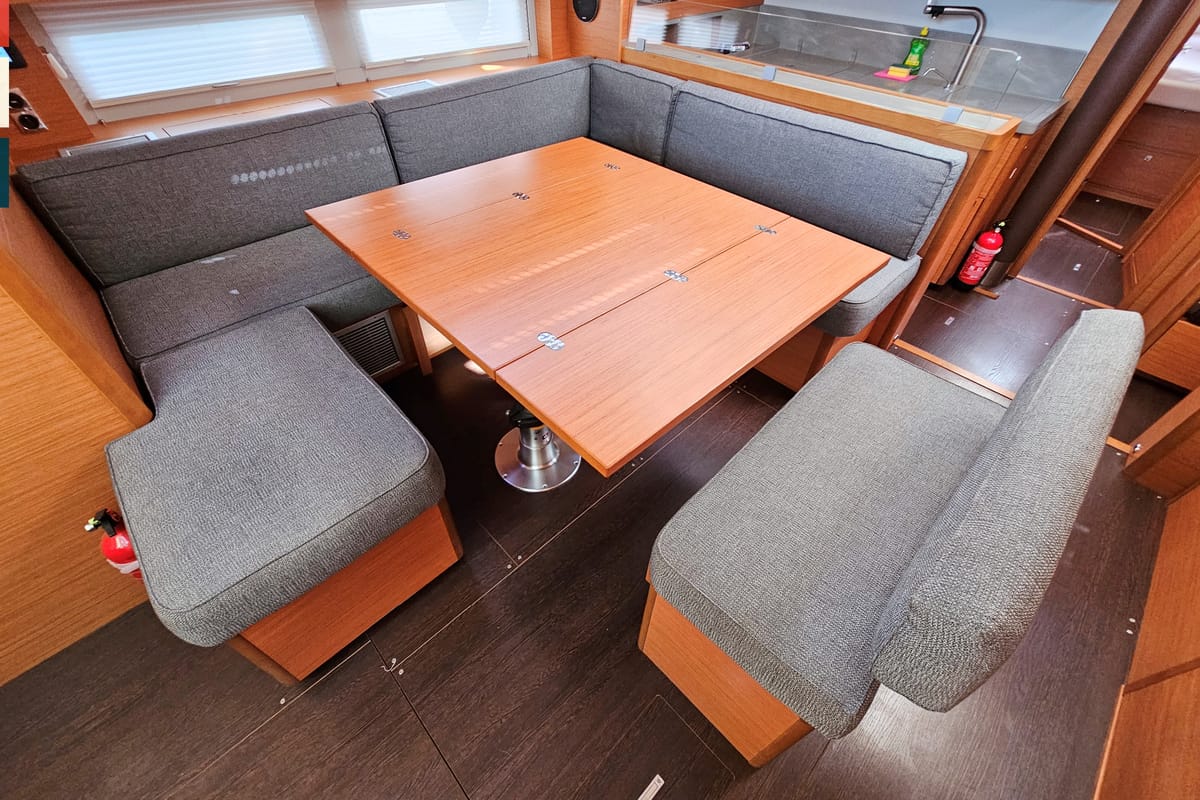 Salon of Allegro, a Dufour 530 sailboat at Grad Kaštela, Croatia