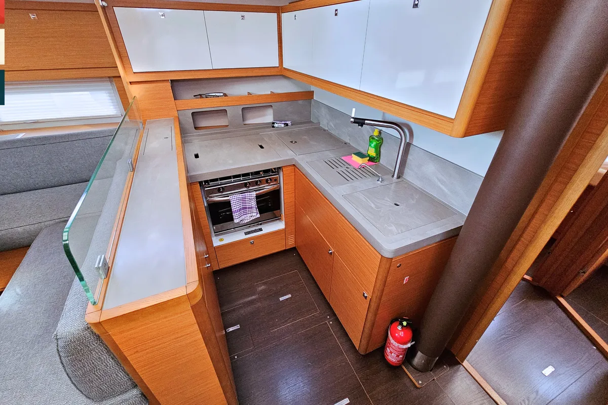 Galley of Allegro, a Dufour 530 sailboat at Grad Kaštela, Croatia