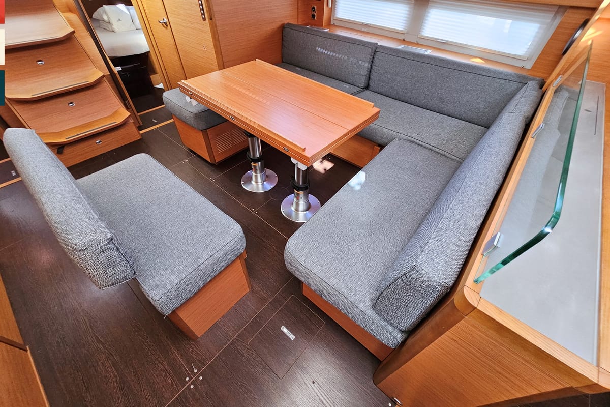 Salon of Allegro, a Dufour 530 sailboat at Grad Kaštela, Croatia