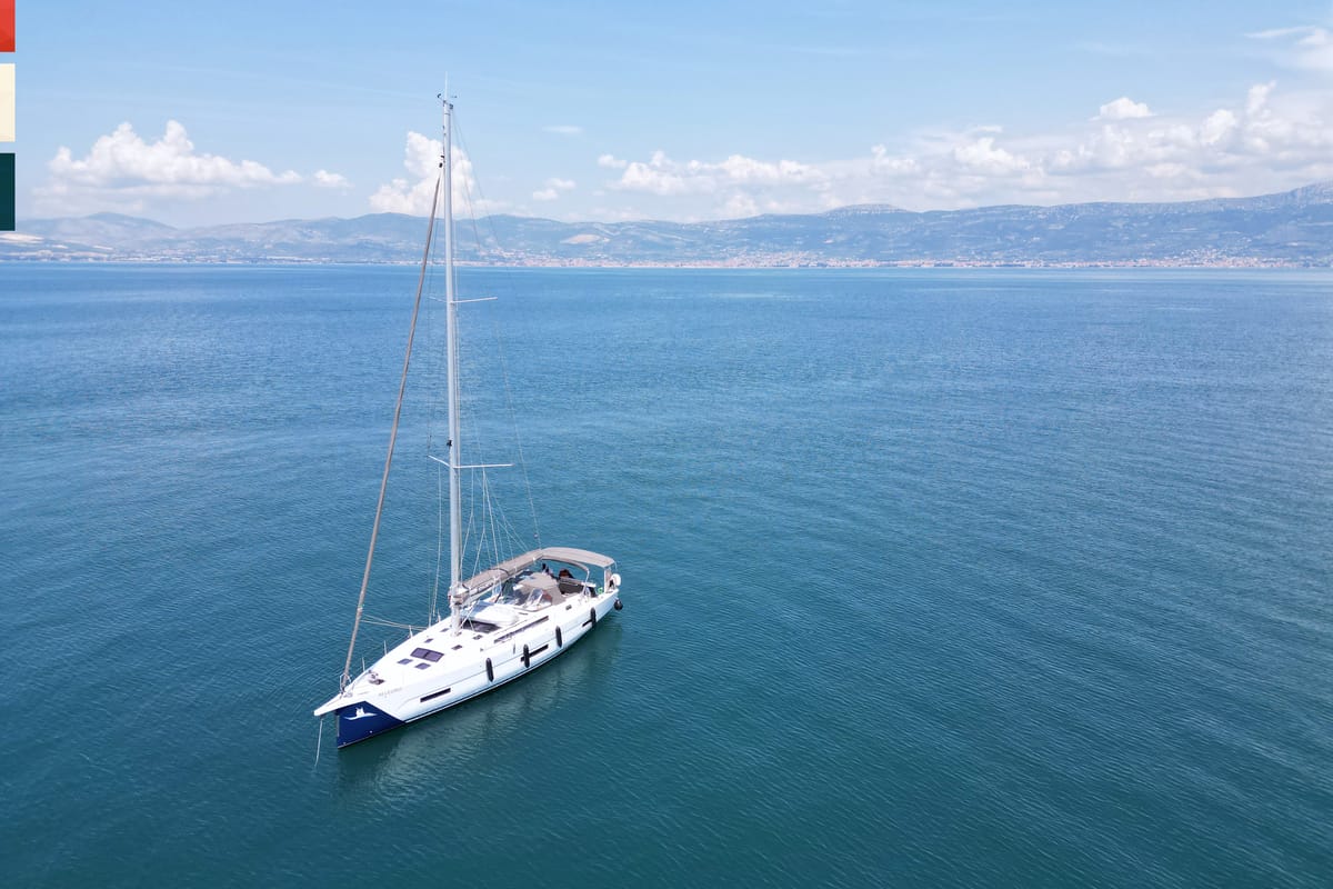 Exterior view of Allegro, a Dufour 530 sailboat at Grad Kaštela, Croatia