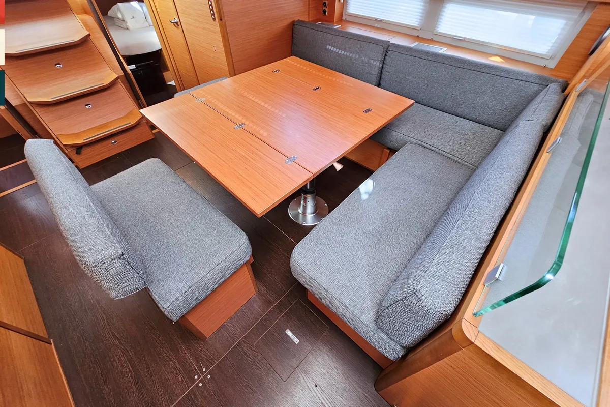 Salon of Allegro, a Dufour 530 sailboat at Grad Kaštela, Croatia