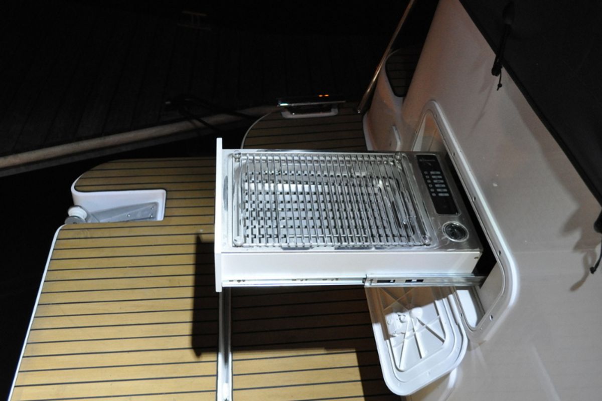 Deck of Tes 393 Illuminatus, a Tes 393 Illuminatus motorboat at Wilkasy, Poland