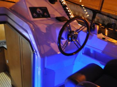 Cockpit of Tes 393 Illuminatus, a Tes 393 Illuminatus motorboat at Wilkasy, Poland