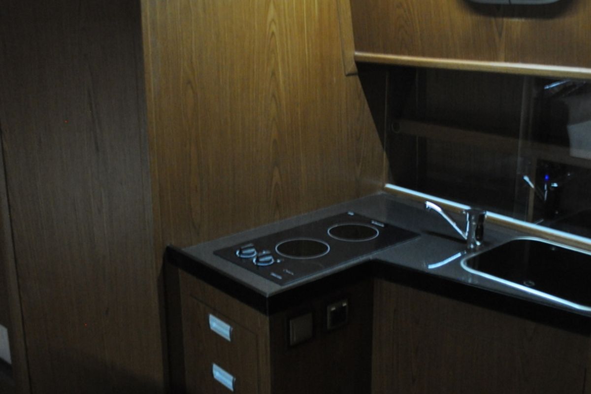 Galley of Tes 393 Illuminatus, a Tes 393 Illuminatus motorboat at Wilkasy, Poland