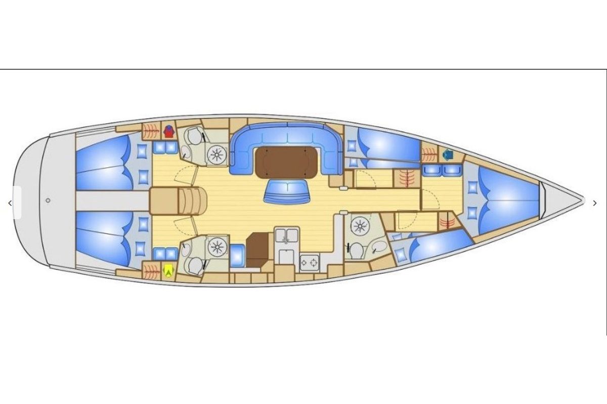 Floor plan of Leonidas, a Bavaria 50 Cruiser sailboat at Athens, Greece