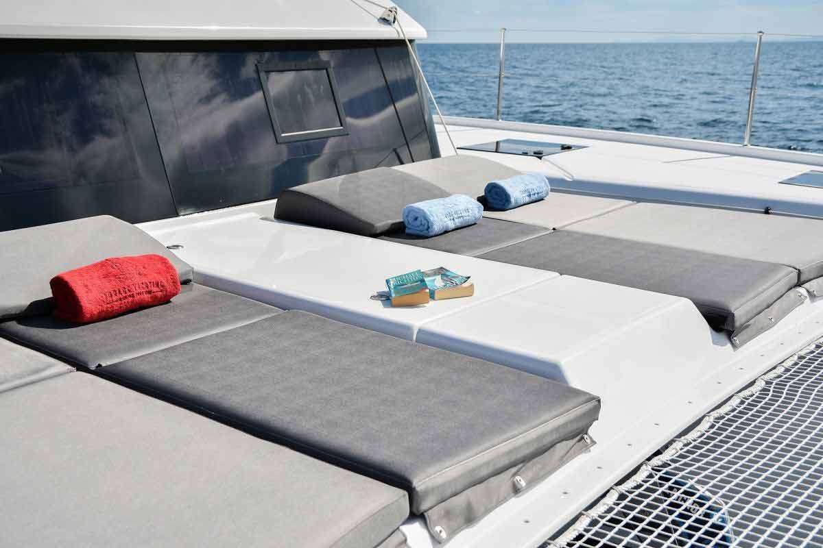 Deck of Jovy, a Dufour 48 Catamaran catamaran at Capo d'Orlando, Italy