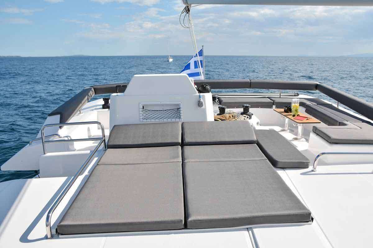 Deck of Jovy, a Dufour 48 Catamaran catamaran at Capo d'Orlando, Italy