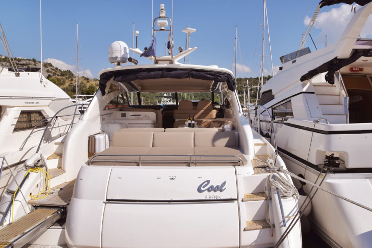 Deck of Cool, a Princess Yachts Princess V 58 motorboat at Primošten, Croatia