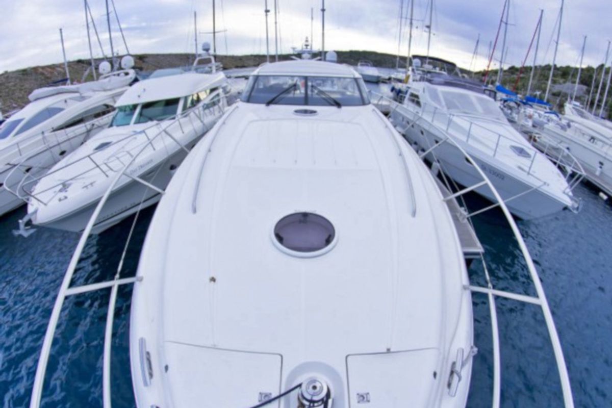 Exterior view of Cool, a Princess Yachts Princess V 58 motorboat at Primošten, Croatia