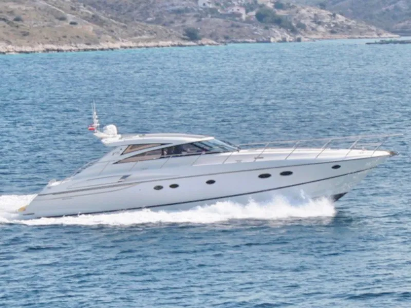 Exterior view of Cool, a Princess Yachts Princess V 58 motorboat at Primošten, Croatia