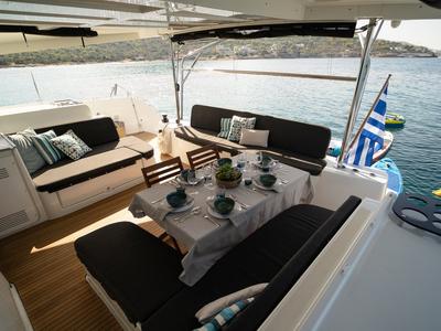 Deck of Omnia, a Lagoon 46 catamaran at Piraeus, Greece