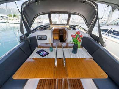 Deck of Tonka, a Elan Impression 40.1 sailboat at Grad Kaštela, Croatia